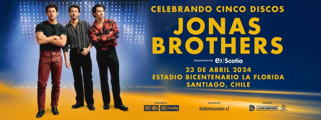 Los Jonas Brothers en concierto este 23 de abril en el Estadio Bicentenario La Florida.